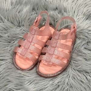 Mini Melissa Girls Flox BB Sandal Clear Pink Glitter Size 10